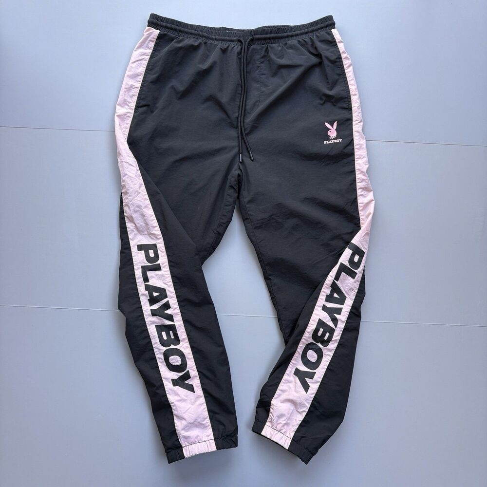 Playboy by PacSun Sweatpants Women Large Black Mesh Lining Track Pants Y2K 200s - Picture 2 of 15